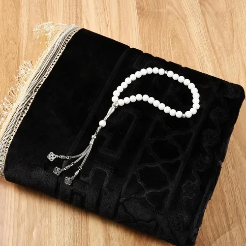 Miniatura 7 de FUMMI Alfombra de oración musulmana acolchada suave con cuentas Tasbih, gruesa alfombrilla de oración islámica antideslizante, lujoso Janamaz