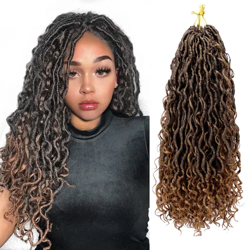 Miniatura 23 de Rastas sintéticas de cabello de ganchillo de 10 pulgadas, cabello de ganchillo Ombre Goddess Locs para mujer, trenzas de ganchillo suaves y rizadas