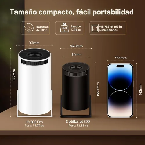 Miniatura 9 de Mini proyector con WiFi 6 y Bluetooth 5.4 Auto Vertical Keystone incorporado Android 14 OS, 1080P 4K compatible portátil 180° proyector giratorio