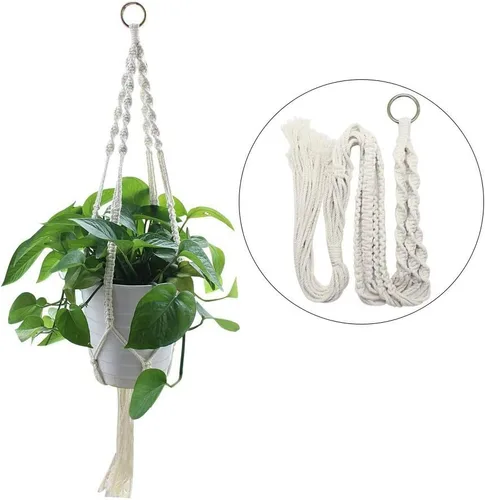 Miniatura 2 de Colgador de macramé para colgar plantas, cuerda de algodón, 4 patas para decoración de interiores y exteriores, juego de 2 (34 pulgadas)