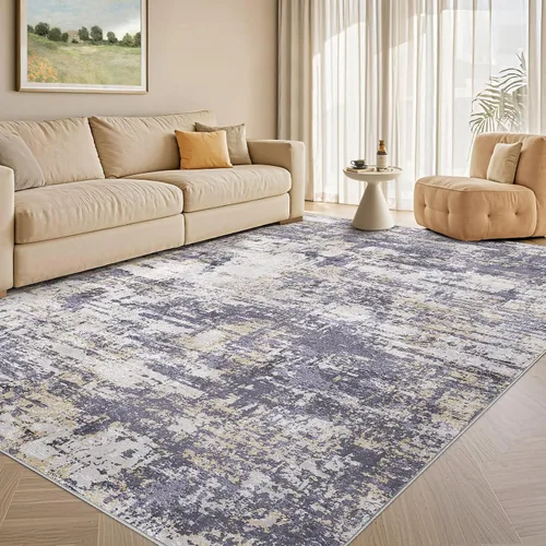 Miniatura 56 de Tortania Alfombra redonda lavable de 5 pies para sala de estar: Alfombra moderna abstracta neutra grande suave y delgada – Alfombra antideslizante