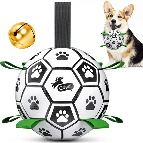 Miniatura 27 de QDAN Pelota de fútbol para perros con correas, juguetes interactivos de forcejeo, juguete de cumpleaños para cachorros, juguete acuático, para rojo