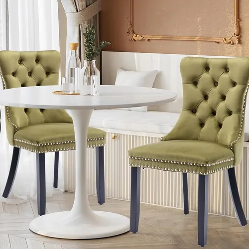 Miniatura 56 de Juego de 4 Sillas de Comedor de Terciopelo Tapizadas con Capitoné, Sillas Laterales de Cocina con Ribete de Tachuelas y Patas Chapadas en Oro