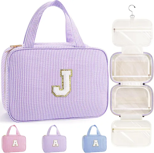 Miniatura 49 de TOPEAST Neceser colgante de viaje, bolsa de aseo personalizada con inicial, regalos de cumpleaños para mamá, hija, hermana, amigas, artículos Púrpura