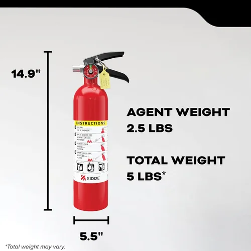 Miniatura 10 de Kidde Extintor de fuego de grado comercial para oficina, escuelas, recargable 1A10BC Extintor recargable y reutilizable para pequeños incendios