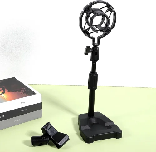 Miniatura 4 de Adjustable Desk Microphone Stand with Base Table Mic Rack for Office Meetings Recording with Shock Mount Holder and Spring Mic Clip Stable Plastic