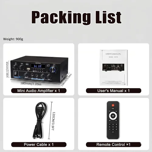 Miniatura 6 de WOOPKER AK55 Amplificador de audio estéreo con Bluetooth 5.0,450W Max Home 2.0 Canal Amplificador estéreo de potencia Sistema receptor para Karaoke