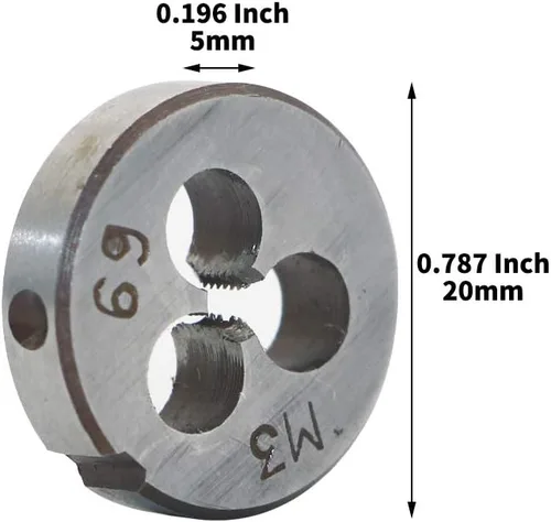 Miniatura 4 de HSS 0.118 in X 0.5 Mano derecha métrica redonda muere, rosca de máquina muere paso M3 X 0.020 in para el mecanizado de moldes, acero de aleación