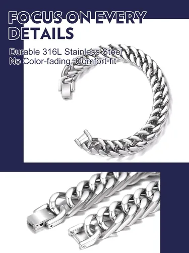 Miniatura 4 de Bandmax Pulsera de cadena cubana para hombres y mujeres, pulsera gruesa de acero inoxidable, pulsera de cadena de eslabones Hip Hop, ancho