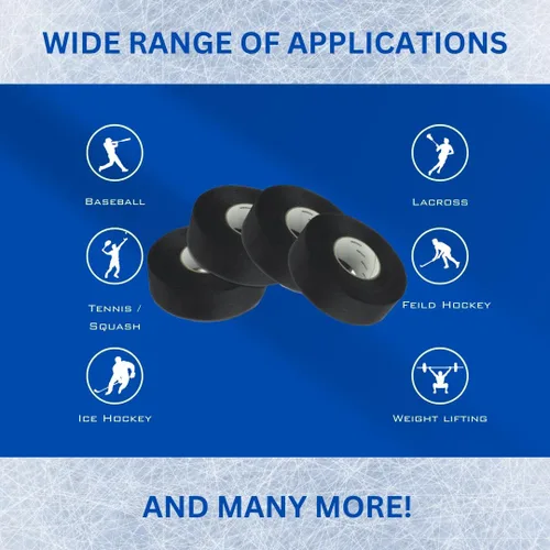 Miniatura 5 de Paquete de 4 cintas de hockey – Cinta de tela resistente y multiusos para deportes, hockey sobre hielo y patinaje, cinta de bate de béisbol