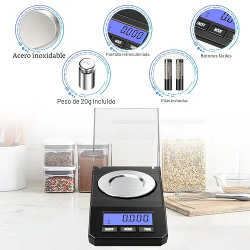 Miniatura 4 de Báscula de miligramos 50g/0.001g de alta precisión, báscula portátil para joyería con precisión de 0.001 gramos, báscula para polvo, báscula digital