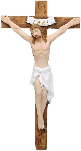 Comfy Hour Crucifijo de pared de Jesucristo de 7 pulgadas con INRI, estatua cristiana religiosa para decoración del hogar, acento tradicional