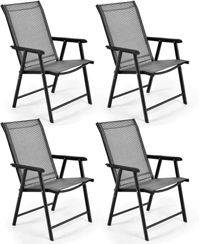 Miniatura 12 de S AFSTAR Juego de 4 sillas de patio, sillas de comedor plegables para exteriores con reposabrazos, sillas plegables para porche para césped, Negro