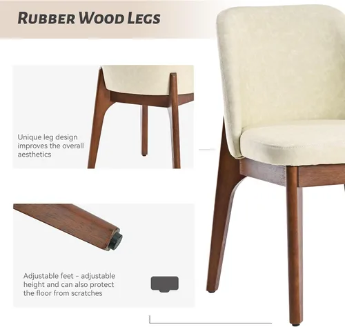 Miniatura 3 de VKNOW Juego de 2 sillas de comedor modernas, sillas de cocina de piel sintética con patas de madera, sillas laterales tapizadas para cocina, Beige