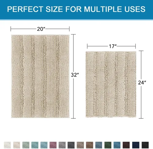Miniatura 190 de H.VERSAILTEX Tapetes de baño antideslizantes para baño, alfombras de baño extragruesas de felpilla a rayas, tapetes de baño de 47" x 17", alfombras