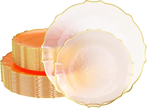 Miniatura 9 de Platos de plástico exquisitos para fiesta, juego de 40 piezas, elegantes platos de cena de plástico para 20 invitados, 20 platos de postre de 20 x