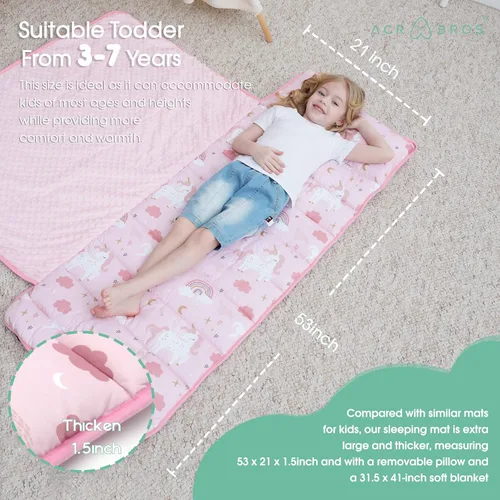 Miniatura 7 de ACRABROS Toddler Nap Mat with Pillow and Blanket, Large Rolled Napping Mats,Slumber Bags for Boys Girls,Kids Sleeping Bag for Daycare, Preschool