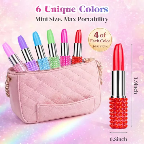 Miniatura 2 de DomeStar 24 unidades de bolígrafos de bola divertidos en masa, bolígrafos de bola de novedad con forma de lápiz labial de strass, lindos regalos