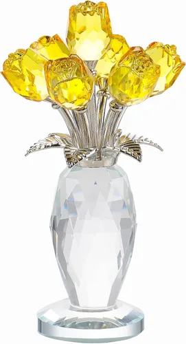 Miniatura 8 de YWHL Figura de ramo de rosas azules de cristal con jarrón, hecha a mano para mujeres en el día de la madre, flores de cristal con tallo decoración