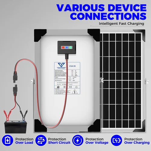 Miniatura 8 de Voltset - Cargador de batería solar de 10 W 12 V: mantenedor de panel solar para automóvil, barco - Cargador solar monocristalino impermeable