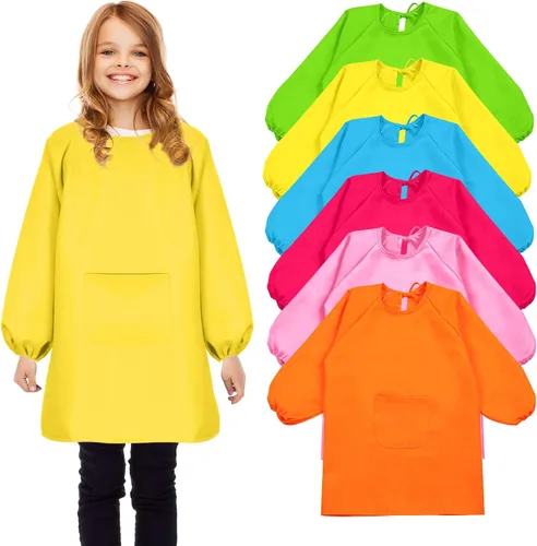 Miniatura 8 de Geyoga Delantal de manga larga impermeable para niños, con bolsillo, para clase escolar, de 3 a 8 años