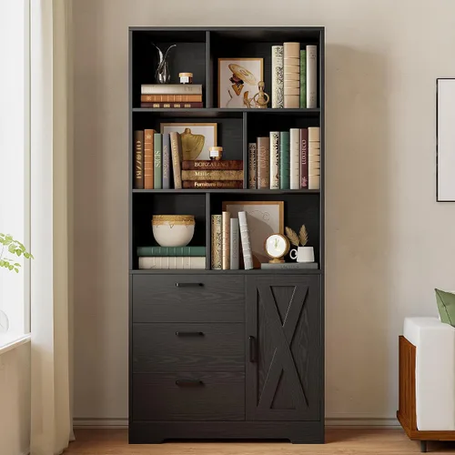 Miniatura 2 de IRONCK Estantería con cajones, estantería de 70.9 pulgadas de alto con puertas, estanterías y estanterías con almacenamiento, estantería con 6 cubos