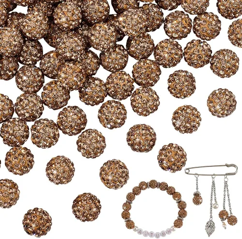 Miniatura 30 de Pandahall - Bolas de arcilla de 10 mm, tipo discoteca con 100 unidades, cuentas de polímero de arcilla con diamantes de imitación, creaciones Azul