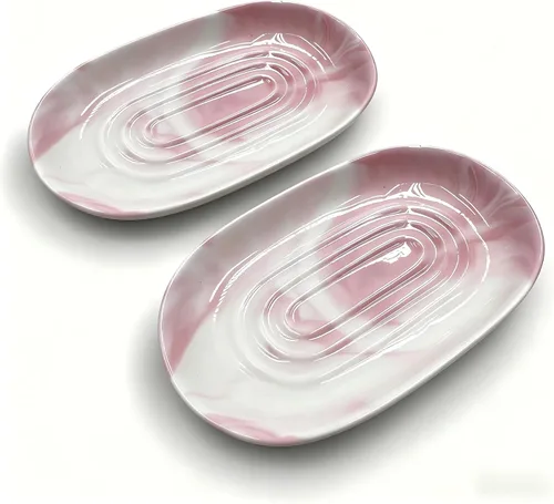 Miniatura 18 de Jabonera, Jabonera de Cerámica con Patrón de Mármol para Ducha, Bandeja Ahorradora de Jabón para Baño, Fregadero de Cocina y Tocador, Soporte Negro