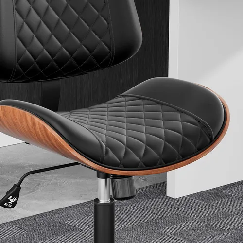 Miniatura 4 de Silla de escritorio de oficina en casa con ruedas giratorias, moderna silla de oficina sin brazos de piel sintética, pequeña silla de computadora