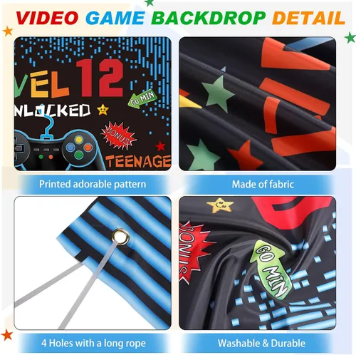 Miniatura 3 de Decoraciones de cumpleaños de videojuegos de 8, 9, 10, 11, 12, 13, 14 cumpleaños para niños, temática de videojuegos, accesorios de fotos, telón