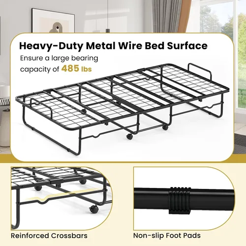 Miniatura 7 de Giantex Cama plegable individual con colchón, cama portátil enrollable con marco de metal resistente, cama plegable que ahorra espacio con colchón