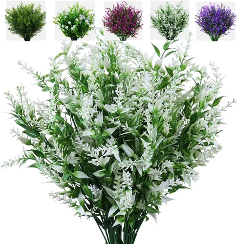 Miniatura 11 de XLFAQXM Plantas artificiales, flores, hierba, arbustos, paquete de 8 flores de plástico sintético que no se decoloran, para exteriores, para granja