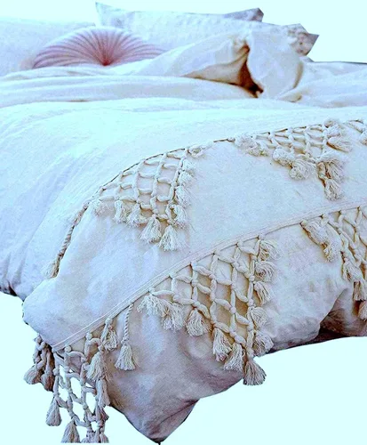 Miniatura 44 de Edredón hippie puro con borlas para dormitorio, manta bohemia con flecos indios, funda de edredón de algodón para mujer con fundas de almohada