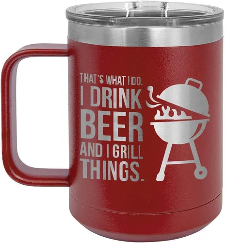 Miniatura 14 de Drink Beer Grill Things BLUE 15 oz Coffee Cup w/Slide Top Lid Insulated Travel Coffee Mug BBQ & Grilling Gift Idea For Men Who Have Everything