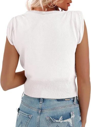 Miniatura 3 de Suéter de punto con cuello alto falso para mujer, sin mangas, acanalado, ajustado, liso, suave, sexy, de moda, sin botones