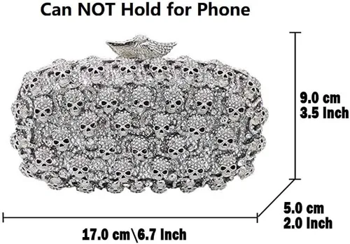 Miniatura 3 de Boutique De FGG Bolso de mano de cristal de calavera para mujer, bolso de mano de noche con diamantes de imitación, para fiesta, graduación