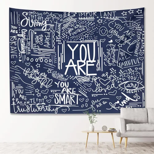 Miniatura 10 de KJHL Quote You Are - Tapiz de pared en blanco y negro inspiracional para aula, tapices infantiles para colgar en la pared, afirmaciones