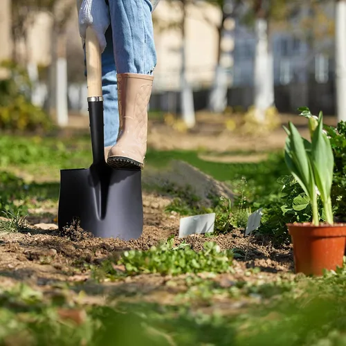 Miniatura 6 de Pala para excavar, pala de jardín resistente con mango en D, mango de madera de punta redonda de 41 pulgadas, ideal para jardinería, paisajismo