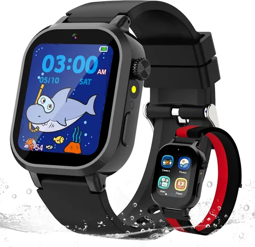 Wiszodet Reloj inteligente impermeable para niños, regalo para niños de 3 a 12 años con 39 juegos, pantalla táctil HD, reproductor de música, cámara