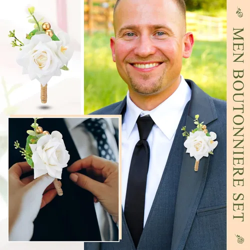 Miniatura 4 de Sherr Juego de 20 ramilletes de rosas negras y boutonnier para boda, ramillete de flores para boda, pulsera de pulsera para novio, para hombre, flor