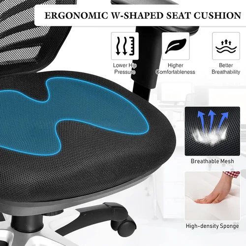 Miniatura 5 de POWERSTONE Silla de oficina, silla de escritorio ergonómica de malla con altura ajustable, reposabrazos de apoyo lumbar, ruedas giratorias