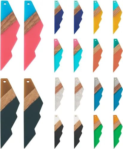 Miniatura 17 de Beadthoven - Dijes de madera de resina para bricolaje, colgantes de aretes de lágrima multicolor, triángulo, círculo redondo, rombo, barra