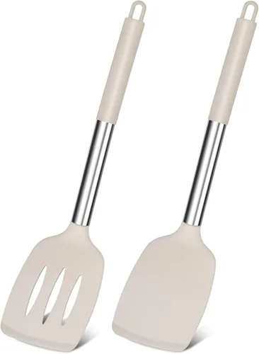 Miniatura 11 de Juego de utensilios de cocina de 4 piezas, E-far utensilios de cocina de silicona para utensilios de cocina antiadherentes, espátula ranurada Azul