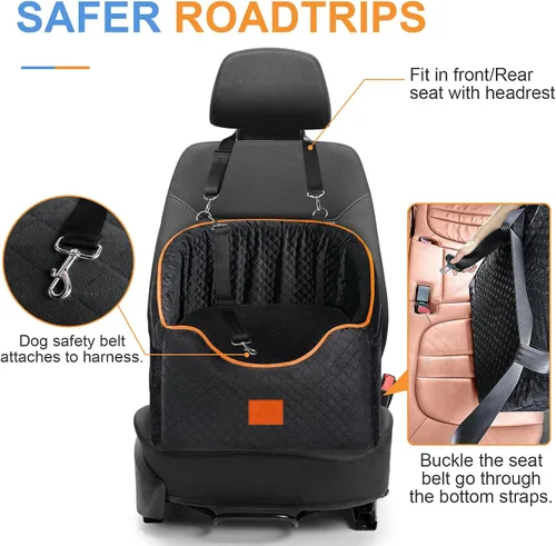 Miniatura 4 de XIEEAOZEE Asiento de automóvil para perros pequeños, asiento elevado de espuma viscoelástica para perros de hasta 35 libras, asiento elevado