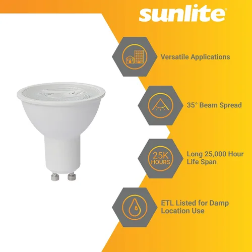 Miniatura 3 de Sunlite Foco reflector LED MR16 41653, 7 vatios (reemplazo de bombilla halógena de 50 W) 120 voltios, 550 lúmenes, haz de inundación de 35°, base