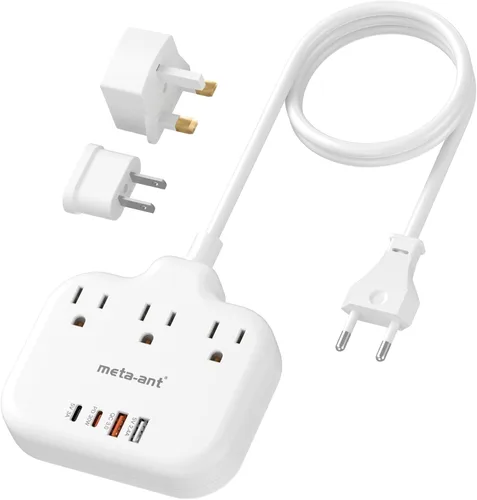 Miniatura 13 de Adaptador de enchufe de viaje europeo, adaptador de enchufe estadounidense a europeo con 3 tomas de corriente americanas y 4 USB, cable