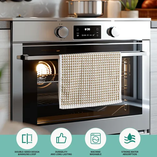 Miniatura 6 de SALAS Toallas de algodón para secar platos de cocina, toallas de rizo de celosía, paños de cocina altamente absorbentes con lazo para colgar, 16 x