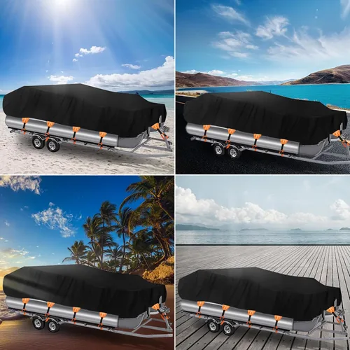 Miniatura 7 de NEVERLAND Funda para Barco Impermeable de Alta Resistencia Funda para Lancha Pontón Lona de Poliéster de Grado Marino Cubierta Remolcable Se Adapta
