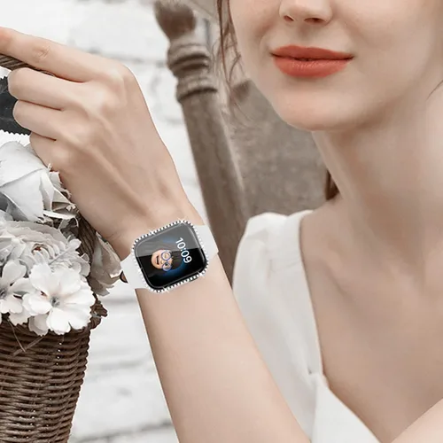Miniatura 6 de 4 Pack Fundas Brillantes para Apple Watch SE 3/SE 2/SE/6/5/4 44mm, Funda Protectora de Diamantes y Brillantes con Protector de Pantalla de Vidrio
