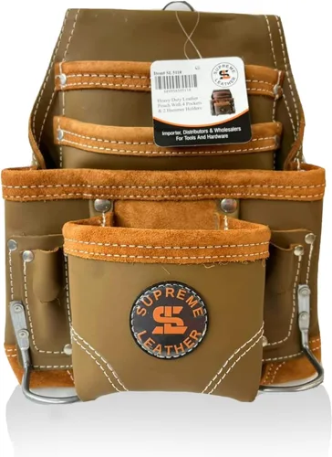 Bolsa de herramientas de cuero Supreme Leather para construcción, bolsa de herramientas de carpintero, bolsa para electricista | 10 bolsillos, 2